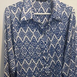 Zara Fun Blue and White Patterned Women's Blouse